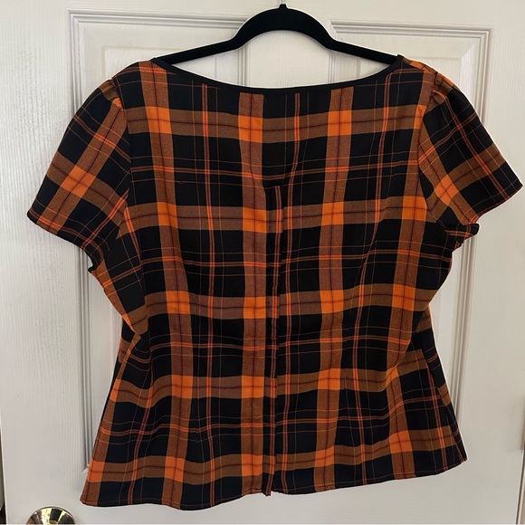 Collectif London Mimi Pumpkin Check Top Orange Fall / Autumn shirt - UK size 20 - Picture 5 of 6